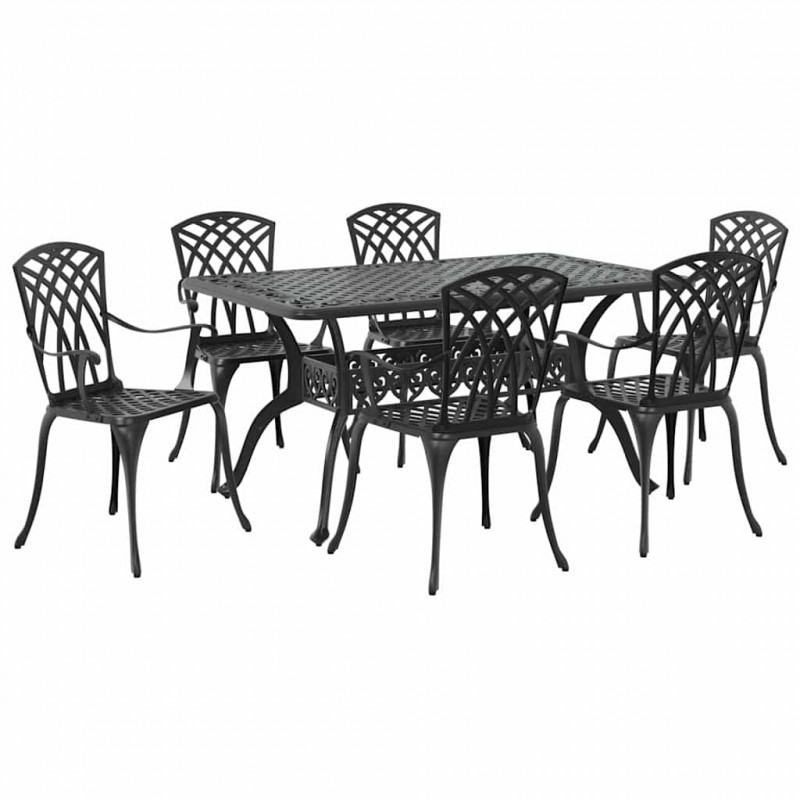 Zestaw do jadalni w ogrodzie 7 pcs Czarny Aluminium