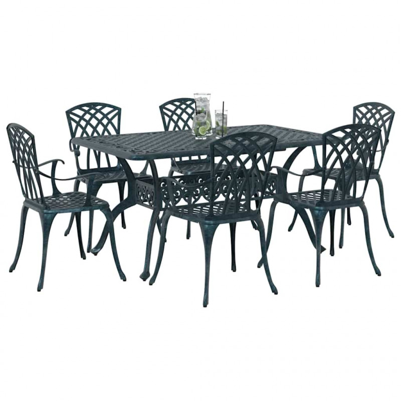 Zestaw do jadalni w ogrodzie 7 pcs Zielony Aluminium