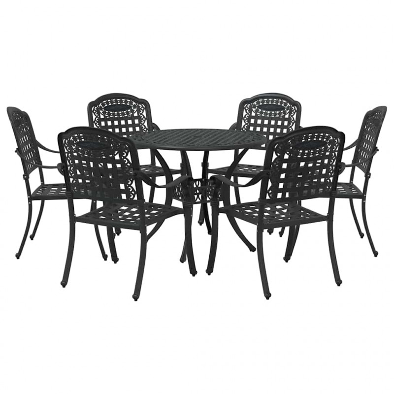 Zestaw do jadalni w ogrodzie 7 pcs Czarny Aluminium