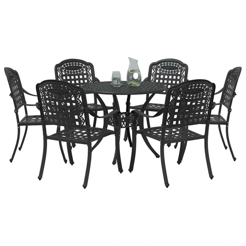 Zestaw do jadalni w ogrodzie 7 pcs Czarny Aluminium