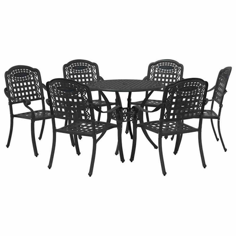 Zestaw do jadalni w ogrodzie 7 pcs Czarny Aluminium