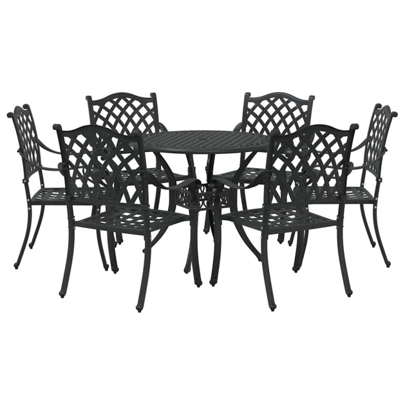 Zestaw do jadalni w ogrodzie 7 pcs Czarny Aluminium