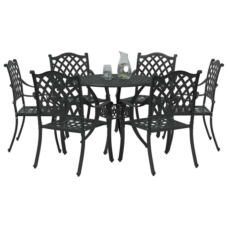 Zestaw do jadalni w ogrodzie 7 pcs Czarny Aluminium