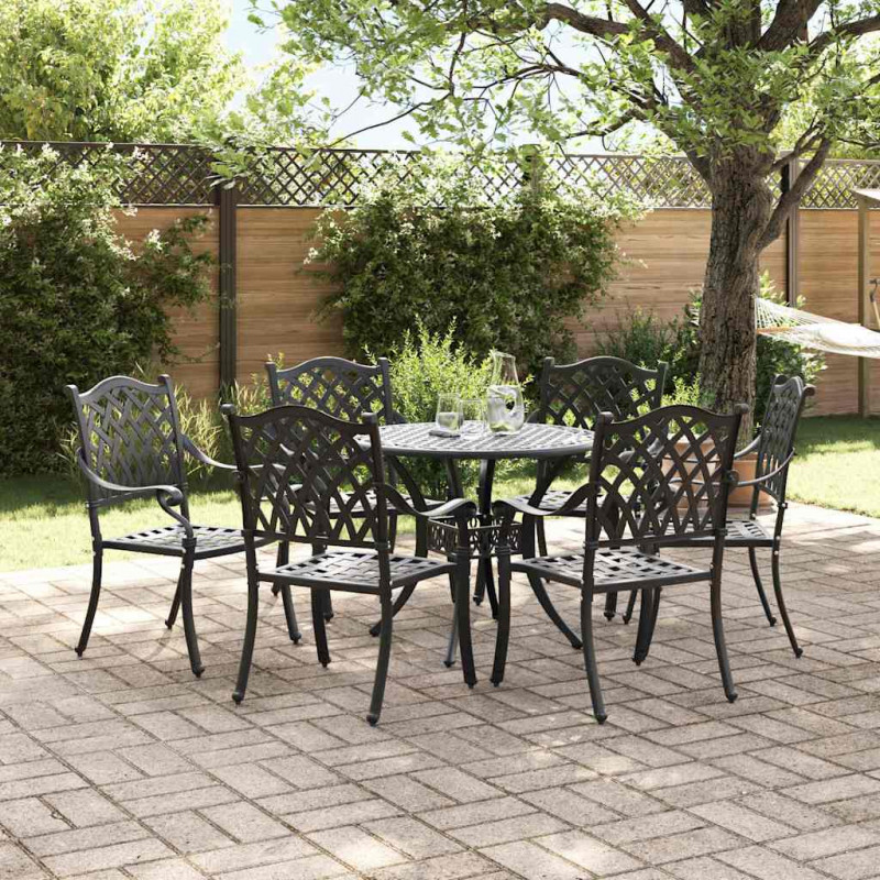 Zestaw do jadalni w ogrodzie 7 pcs Czarny Aluminium