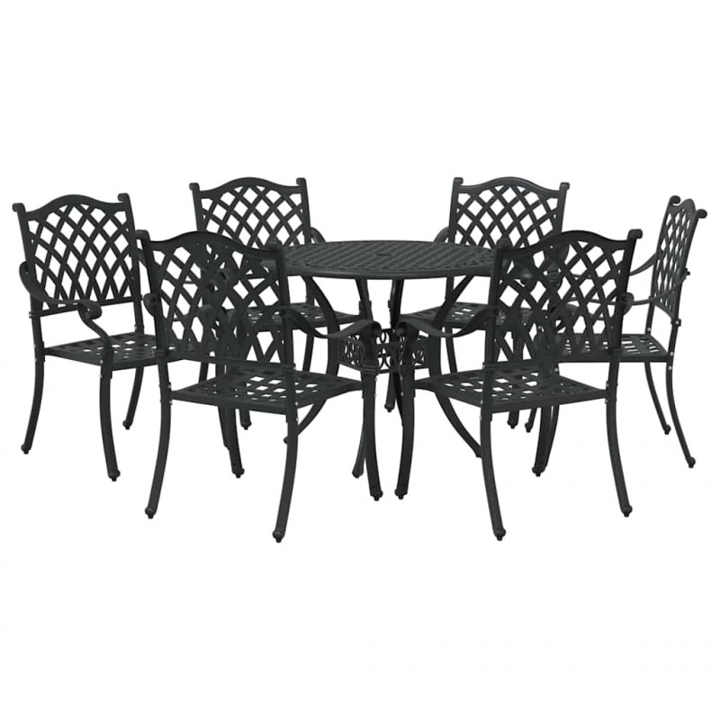 Zestaw do jadalni w ogrodzie 7 pcs Czarny Aluminium