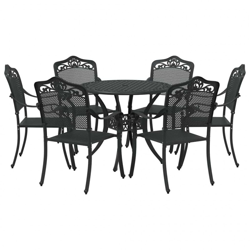 Zestaw do jadalni w ogrodzie 7 pcs Czarny Aluminium