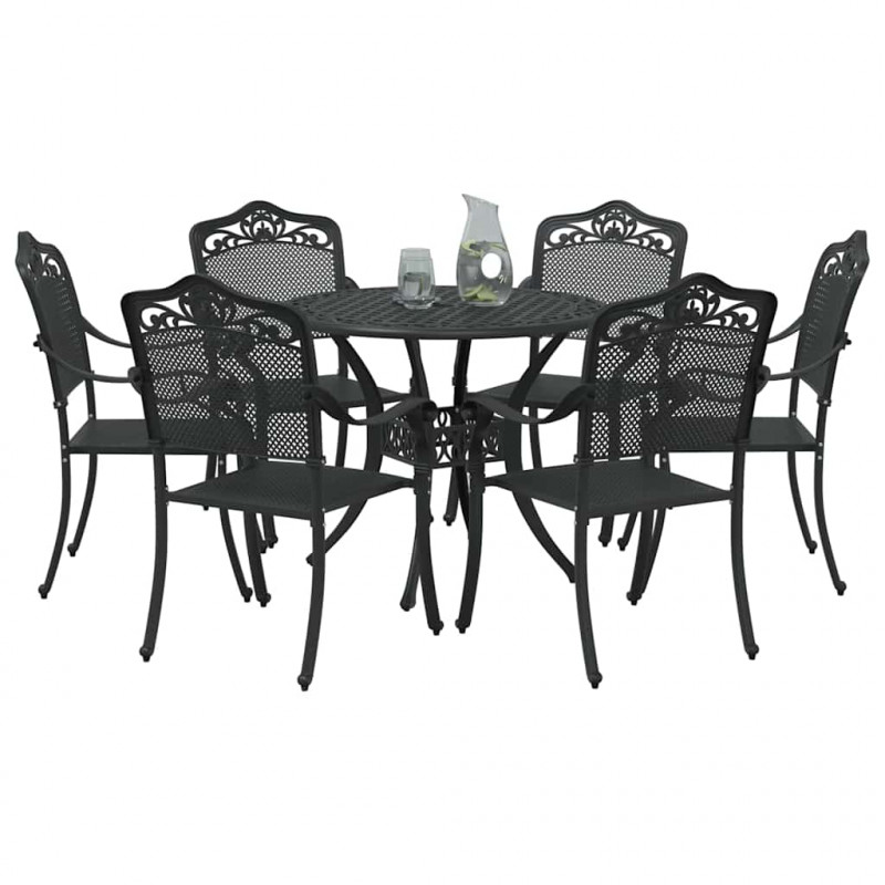 Zestaw do jadalni w ogrodzie 7 pcs Czarny Aluminium