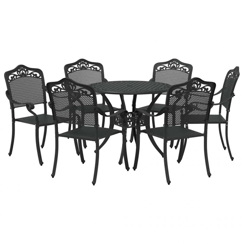 Zestaw do jadalni w ogrodzie 7 pcs Czarny Aluminium