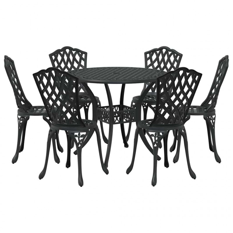 Zestaw do jadalni w ogrodzie 7 pcs Czarny Aluminium