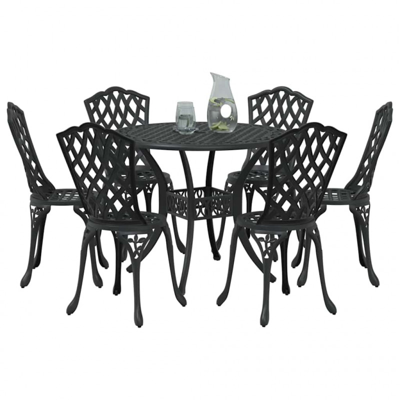 Zestaw do jadalni w ogrodzie 7 pcs Czarny Aluminium