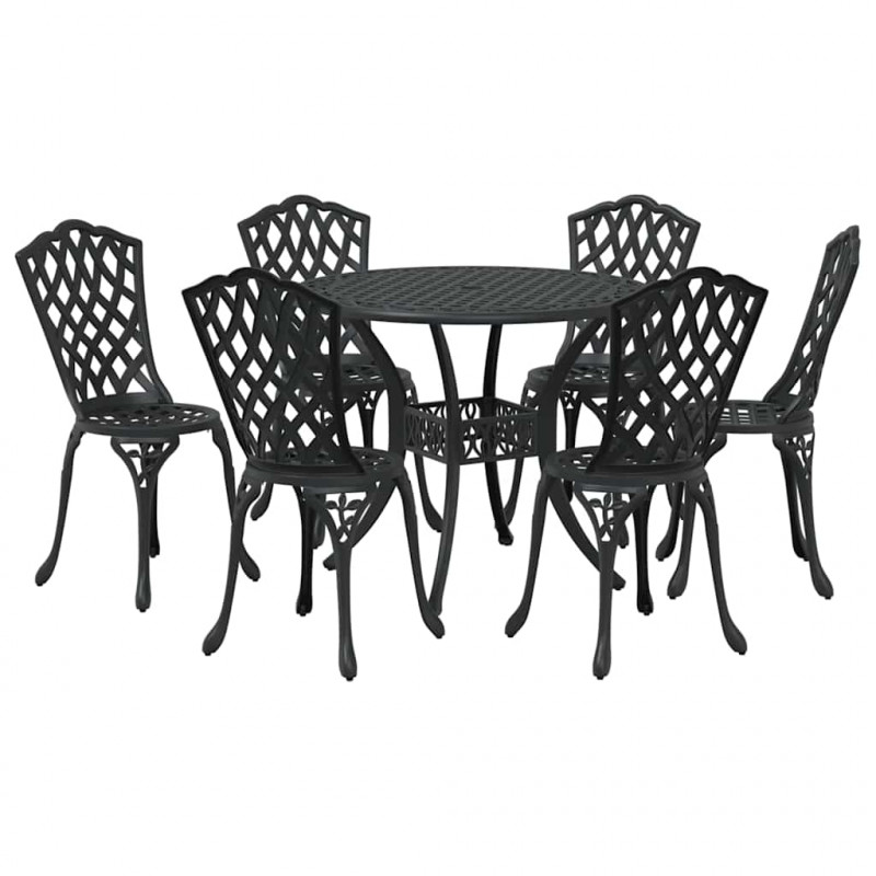 Zestaw do jadalni w ogrodzie 7 pcs Czarny Aluminium