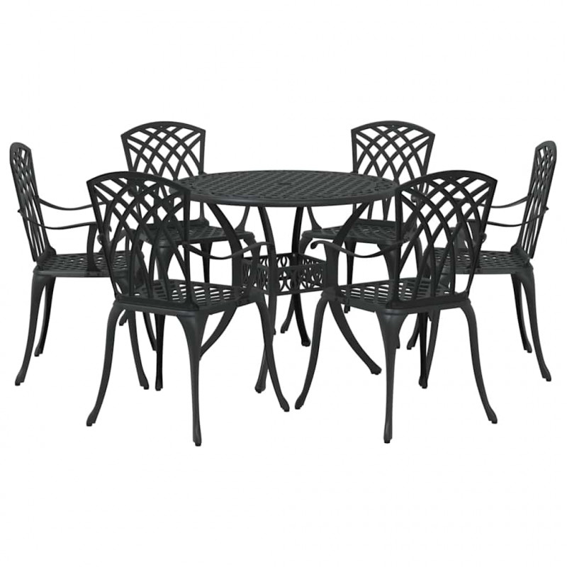 Zestaw do jadalni w ogrodzie 7 pcs Czarny Aluminium