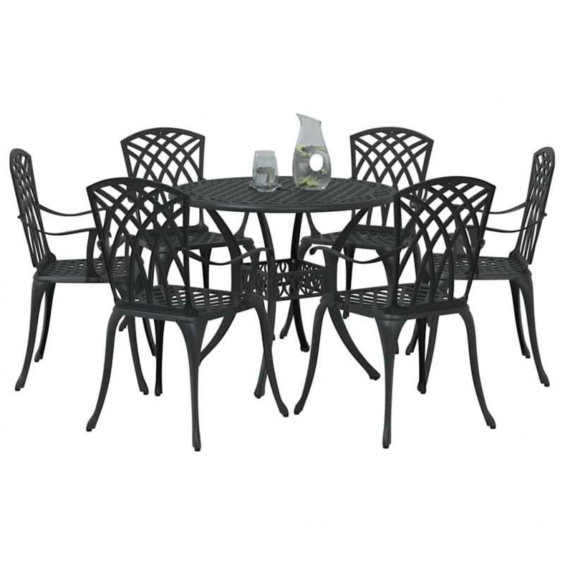 Zestaw do jadalni w ogrodzie 7 pcs Czarny Aluminium