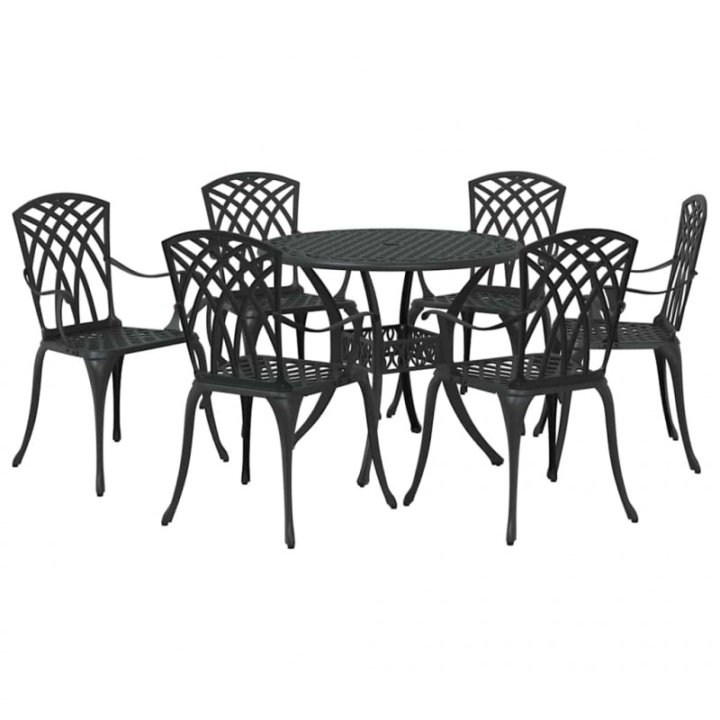 Zestaw do jadalni w ogrodzie 7 pcs Czarny Aluminium
