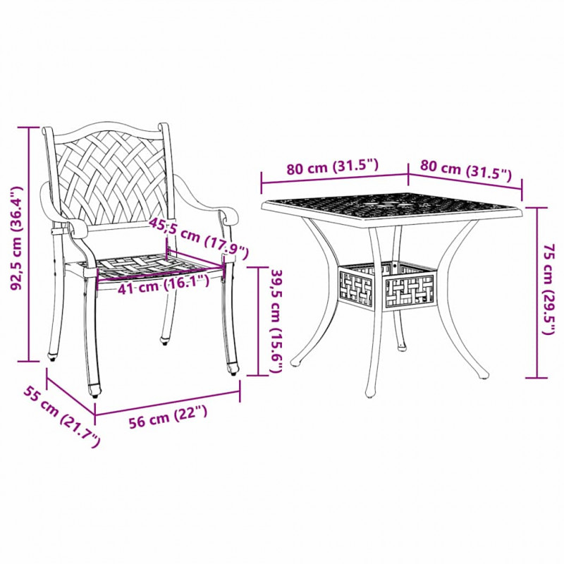 Zestaw stołów ogrodowych 3 pcs kolor bronzu Aluminium odlewane