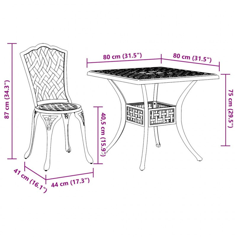 Zestaw stołów ogrodowych 3 pcs Biały Aluminium odlewane