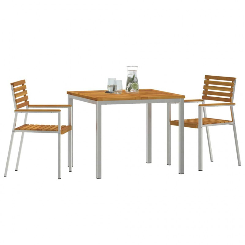 Zestaw do jadalni w ogrodzie 3 pcs Brązowy Lite Drewno Akacji