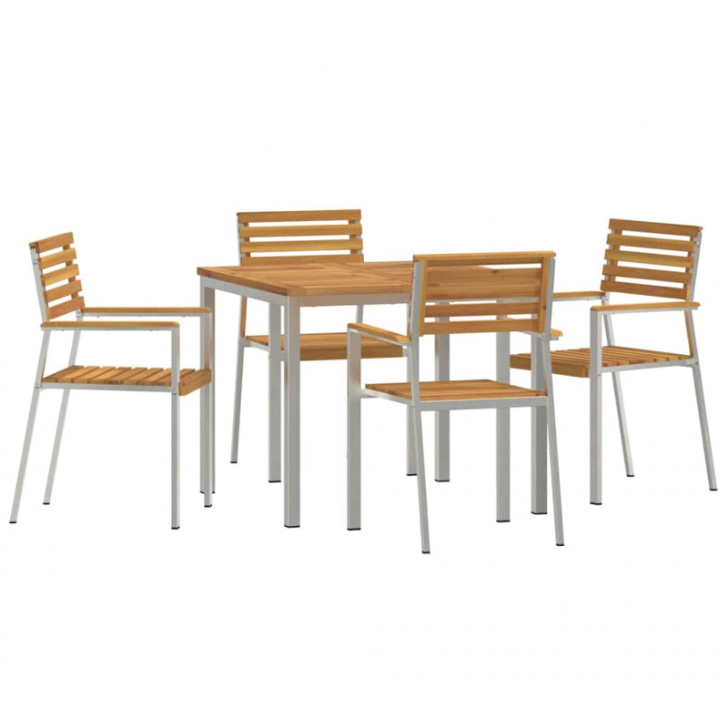 Zestaw do jadalni w ogrodzie 5 pcs Brązowy Lite Drewno Akacji