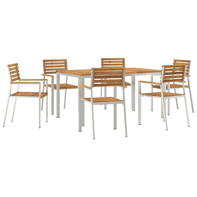 Zestaw do jadalni w ogrodzie 7 pcs Brązowy Lite Drewno Akacji