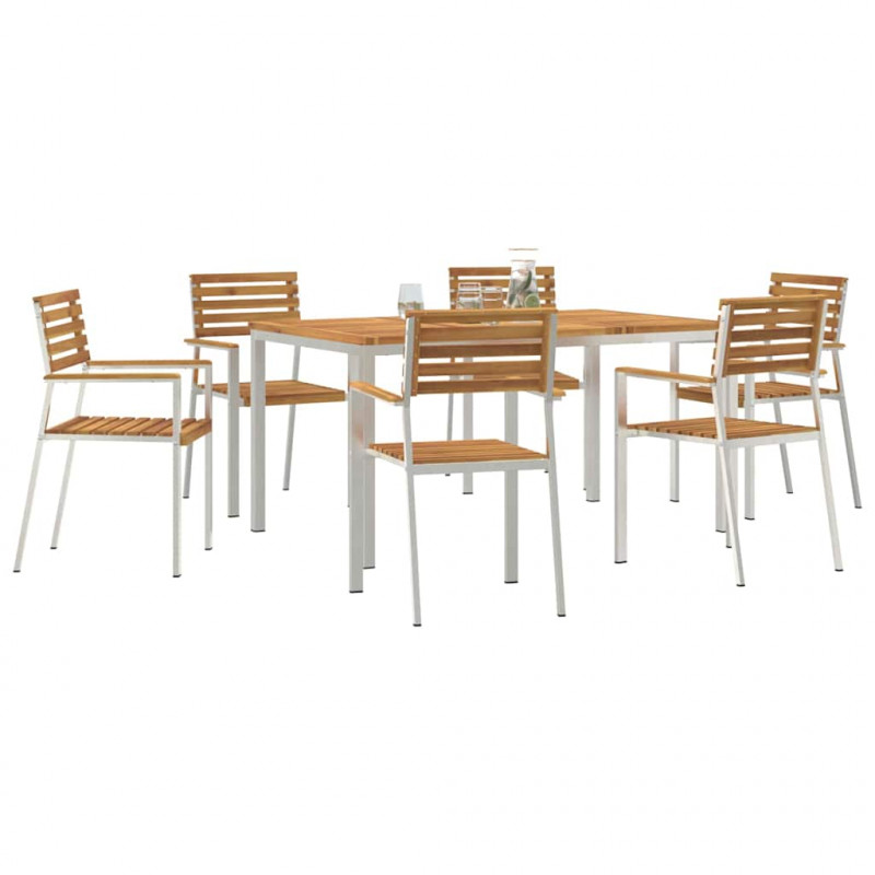 Zestaw do jadalni w ogrodzie 7 pcs Brązowy Lite Drewno Akacji