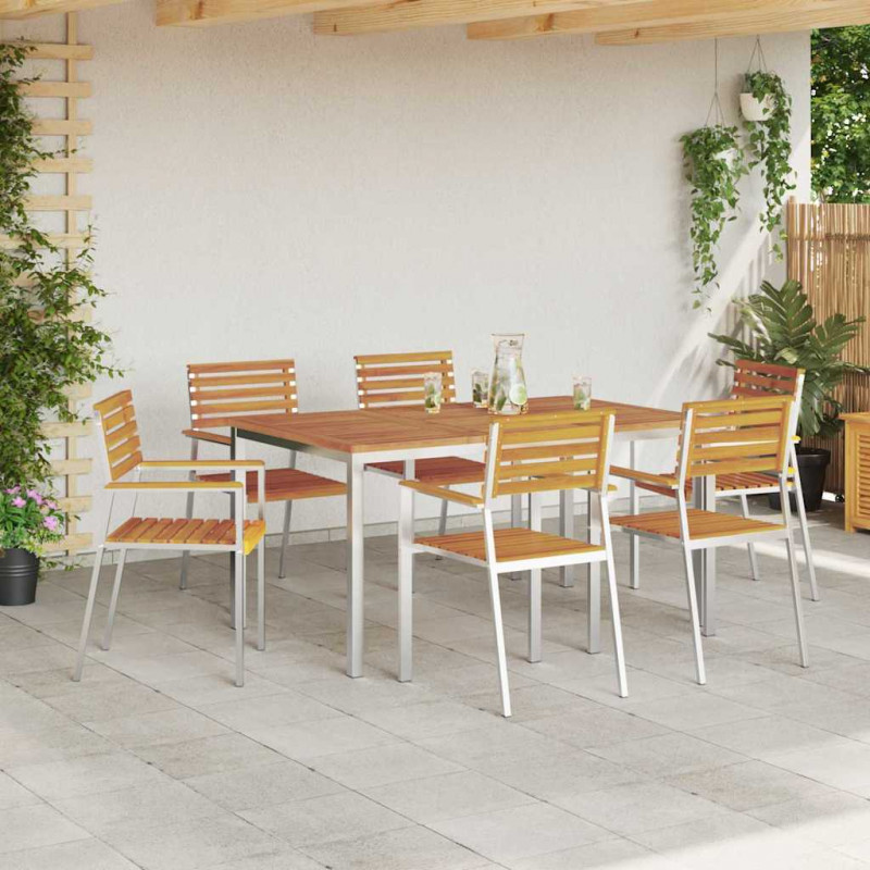 Zestaw do jadalni w ogrodzie 7 pcs Brązowy Lite Drewno Akacji