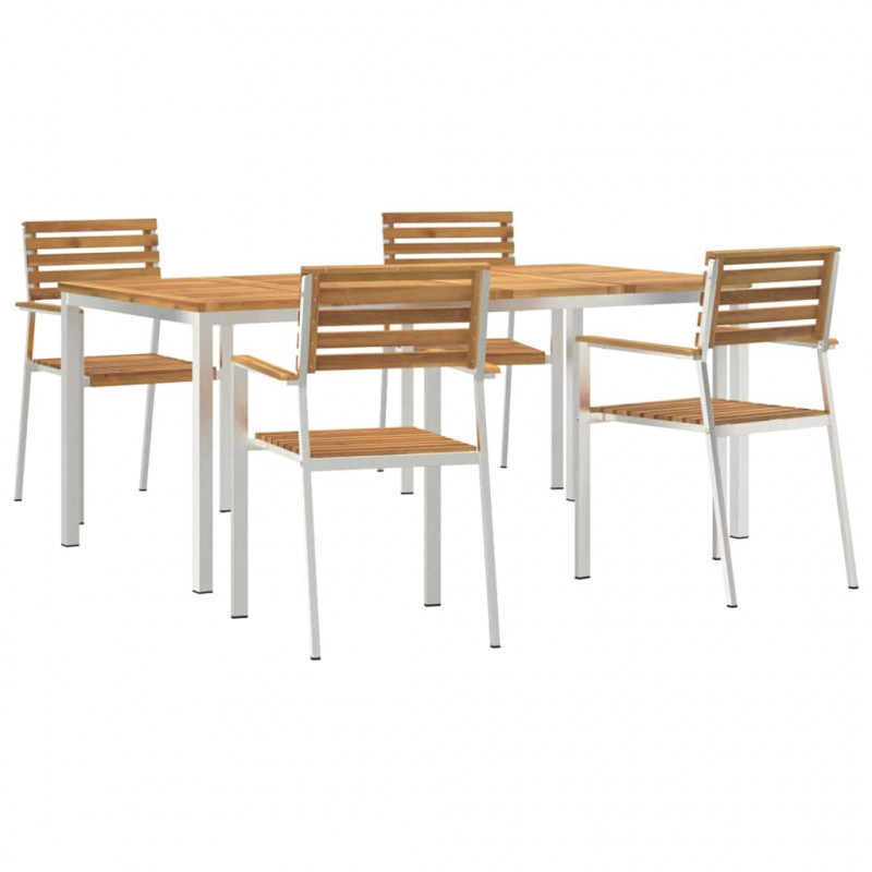 Zestaw do jadalni w ogrodzie 5 pcs Brązowy Lite Drewno Akacji