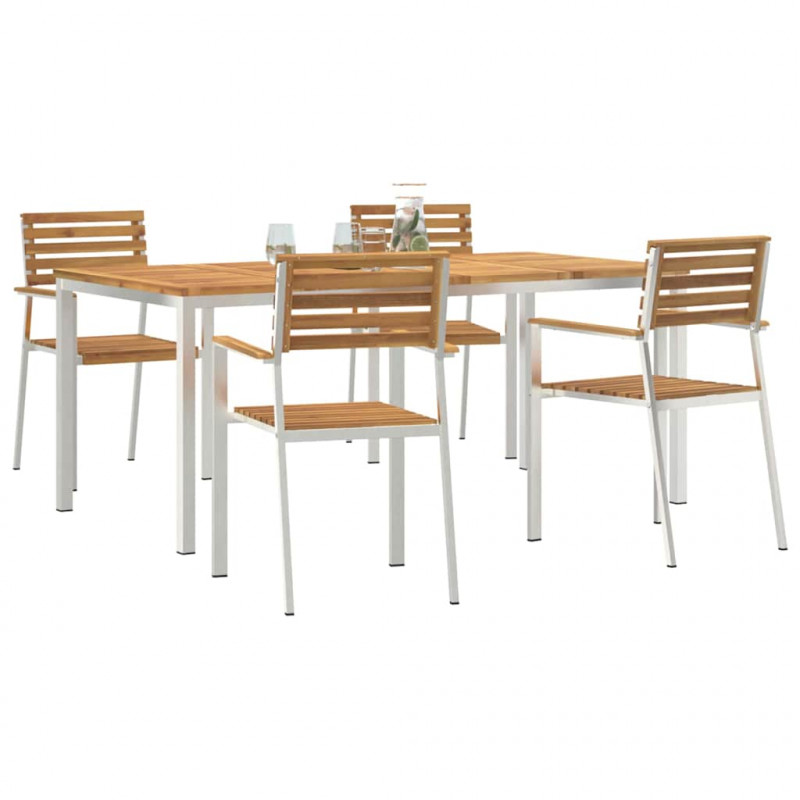 Zestaw do jadalni w ogrodzie 5 pcs Brązowy Lite Drewno Akacji
