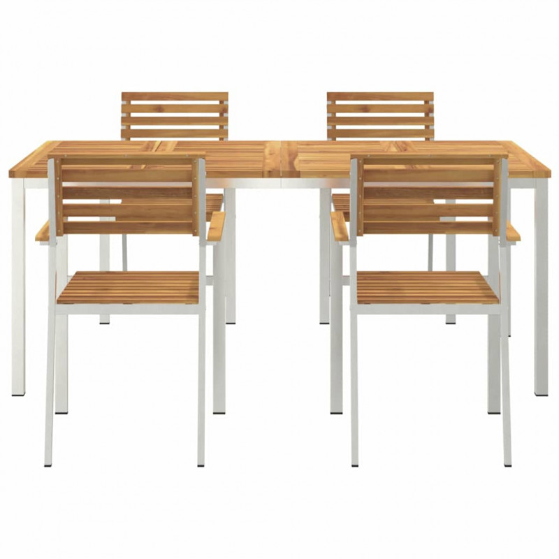 Zestaw do jadalni w ogrodzie 5 pcs Brązowy Lite Drewno Akacji