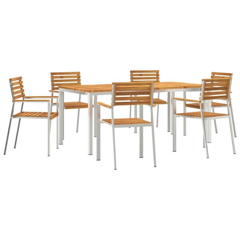 Zestaw do jadalni w ogrodzie 7 pcs Brązowy Lite Drewno Akacji