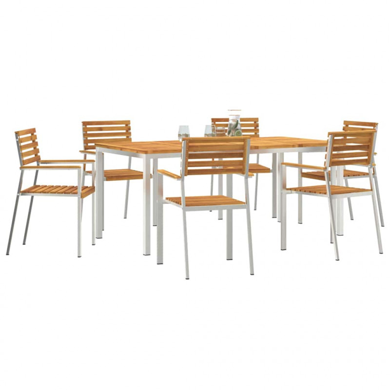 Zestaw do jadalni w ogrodzie 7 pcs Brązowy Lite Drewno Akacji