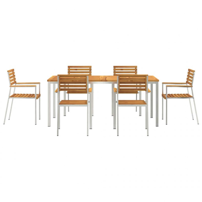 Zestaw do jadalni w ogrodzie 7 pcs Brązowy Lite Drewno Akacji