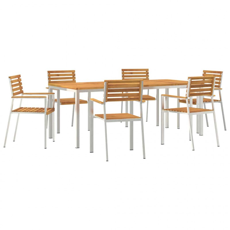 Zestaw do jadalni w ogrodzie 7 pcs Brązowy Lite Drewno Akacji