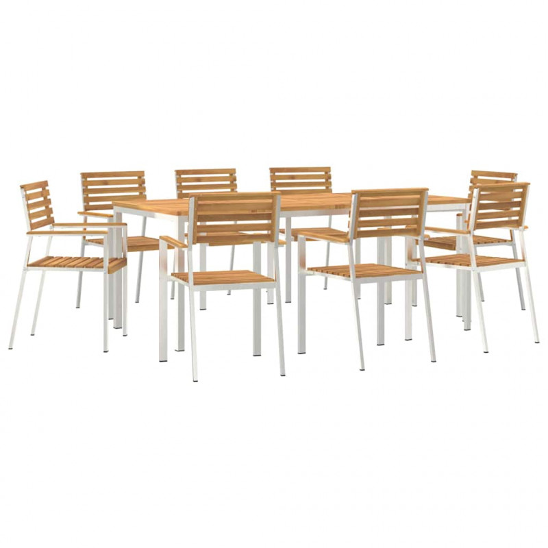 Zestaw do jadalni w ogrodzie 9 pcs Brązowy Lite Drewno Akacji