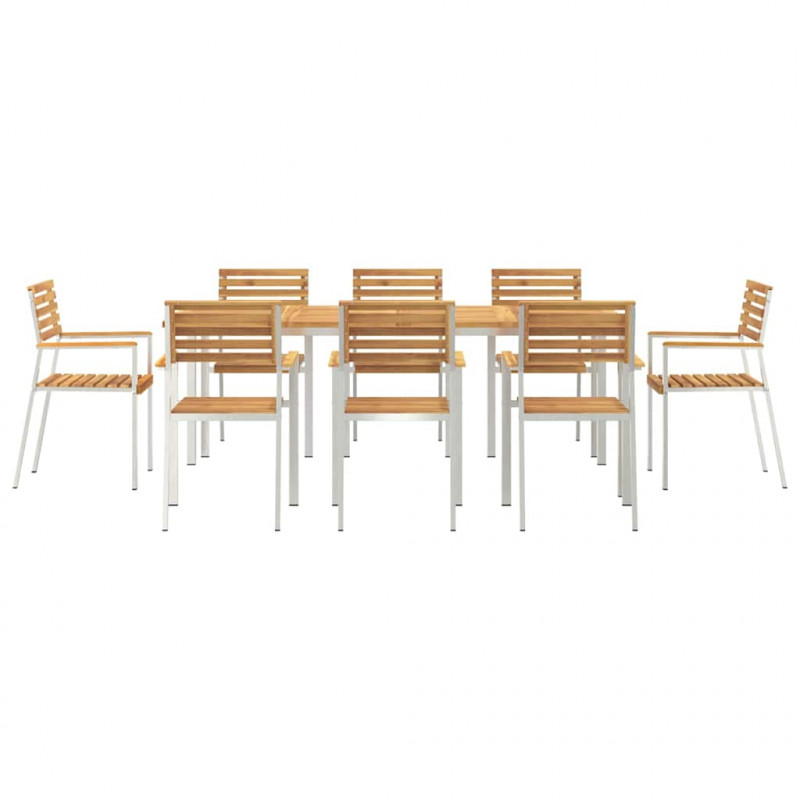 Zestaw do jadalni w ogrodzie 9 pcs Brązowy Lite Drewno Akacji