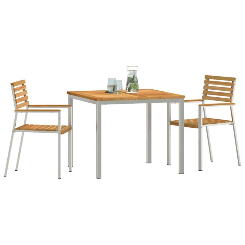 Zestaw do jadalni w ogrodzie 3 pcs Brązowy Lite drewno teakowe