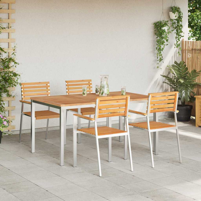 Zestaw do jadalni w ogrodzie 5 pcs Brązowy Lite drewno teakowe
