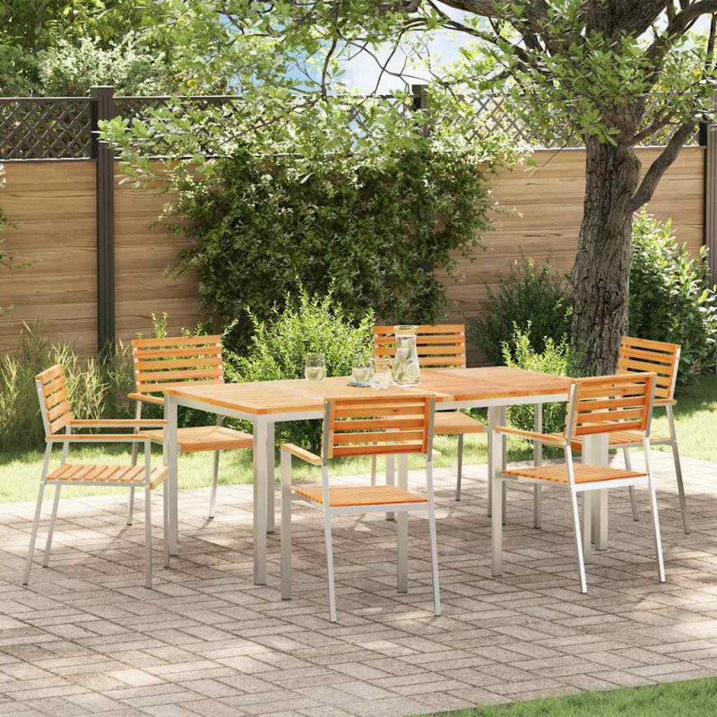 Zestaw do jadalni w ogrodzie 7 pcs Brązowy Lite drewno teakowe