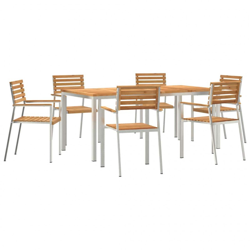 Zestaw do jadalni w ogrodzie 7 pcs Brązowy Lite drewno teakowe