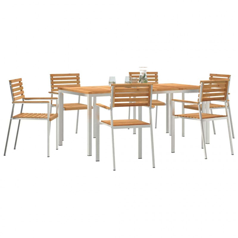 Zestaw do jadalni w ogrodzie 7 pcs Brązowy Lite drewno teakowe