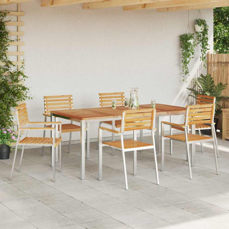 Zestaw do jadalni w ogrodzie 7 pcs Brązowy Lite drewno teakowe