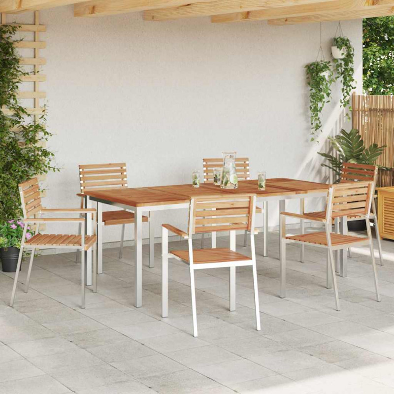 Zestaw do jadalni w ogrodzie 7 pcs Brązowy Lite drewno teakowe