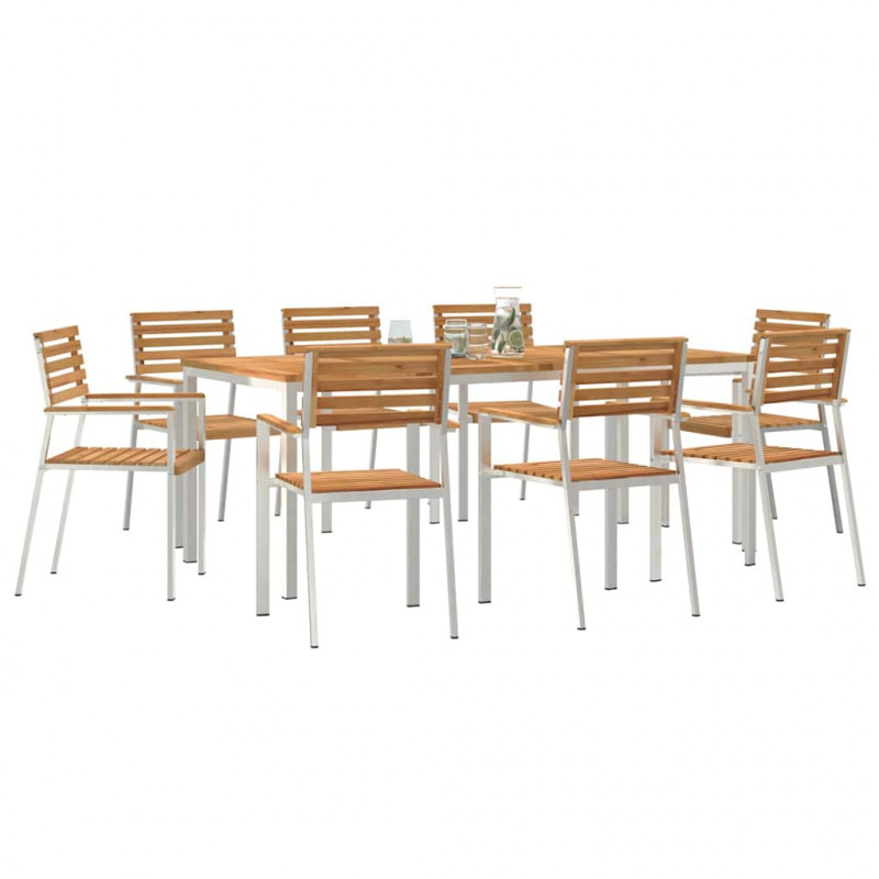 Zestaw do jadalni w ogrodzie 9 pcs Brązowy Lite drewno teakowe