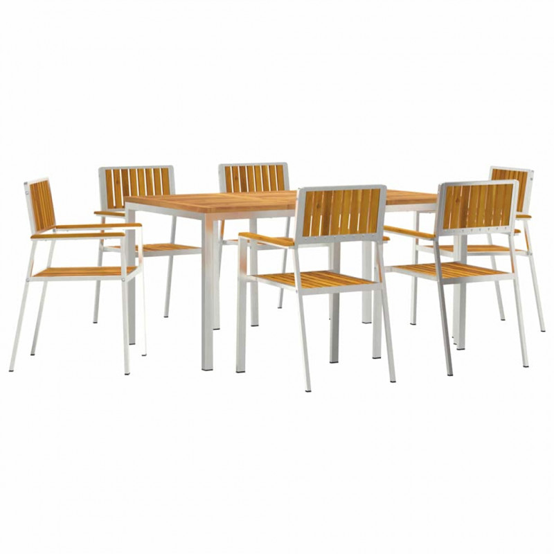 Zestaw do jedzenia na zewnątrz 7 pcs Brązowy Lite Drewno Akacji