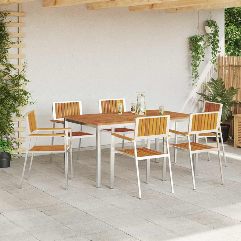 Zestaw do jedzenia na zewnątrz 7 pcs Brązowy Lite Drewno Akacji