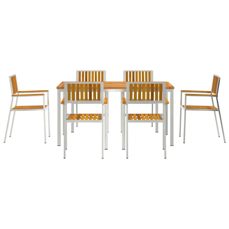 Zestaw do jedzenia na zewnątrz 7 pcs Brązowy Lite Drewno Akacji