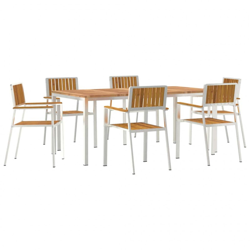Zestaw do jedzenia na zewnątrz 7 pcs Brązowy Lite Drewno Akacji