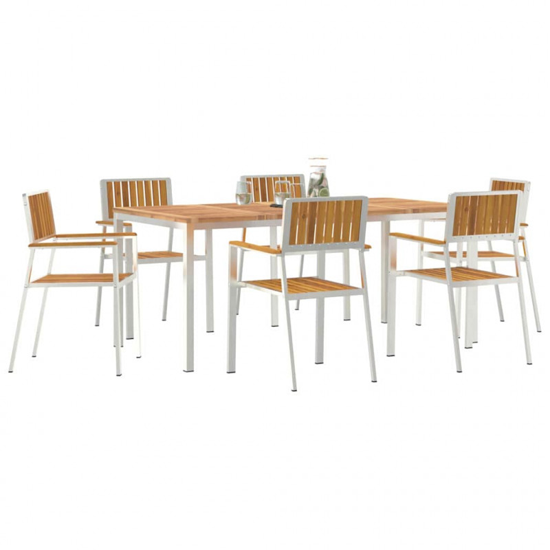 Zestaw do jedzenia na zewnątrz 7 pcs Brązowy Lite Drewno Akacji