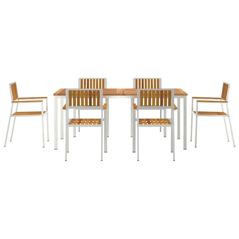 Zestaw do jedzenia na zewnątrz 7 pcs Brązowy Lite Drewno Akacji