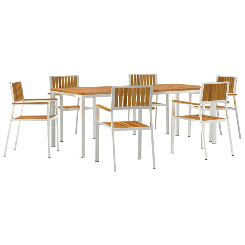 Zestaw do jedzenia na zewnątrz 7 pcs Brązowy Lite Drewno Akacji