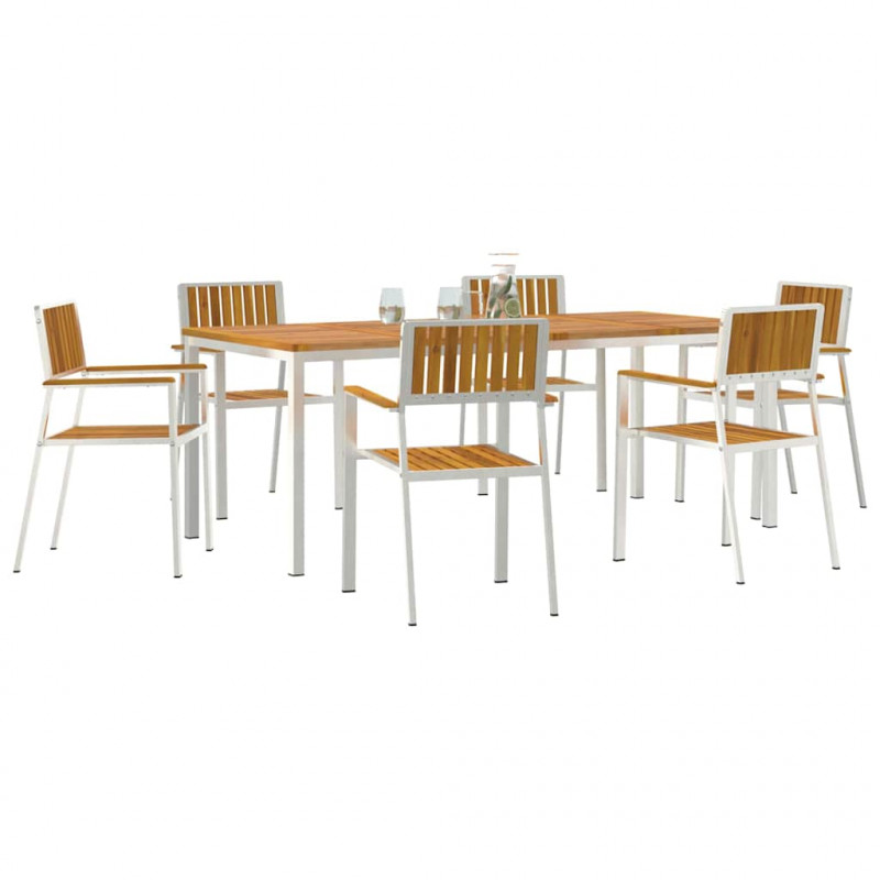 Zestaw do jedzenia na zewnątrz 7 pcs Brązowy Lite Drewno Akacji
